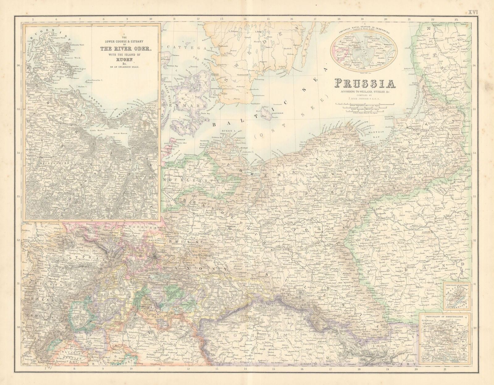 Prussia. Inset the River Oder & Rugen. Germany & Poland. FULLARTON c1863 map